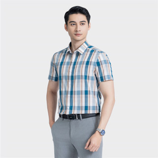ÁO SƠ MI NGẮN TAY ARISTINO MÀU TRẮNG KẺ XANH BE NÂU ASS050AZ