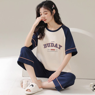 Bộ đồ ngủ ngắn tay in hình hoạt hình dành cho nữ, đồ ngủ thời trang mùa hè