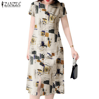Zanzea Váy xẻ hình học ngắn tay giản dị Hàn Quốc dành cho nữ