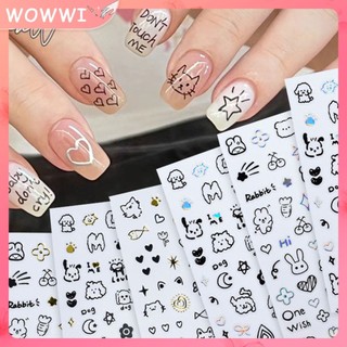 Ngọt ngào mát miếng dán móng tay mèo con playful dễ thương graffiti phong cách mèo con xoăn lông chó thỏ miếng dán móng tay trang trí móng tay miếng dán đề can chống thấm nước