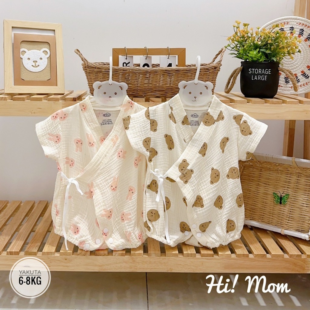 body kimono cho bé Himom vải xô muslin Hàn mềm mại thấm hút mồ hôi, Bodysuit vải xô muslin cho bé