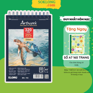 Sổ vẽ màu nước Artwork Klong 320gsm bám màu A5 20 tờ KLong MS 785 - giấy vẽ nghệ thuật