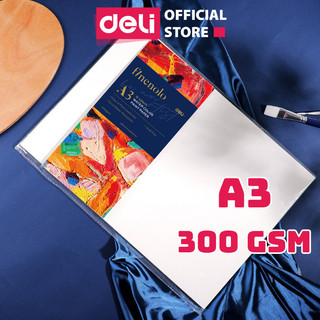  Giấy Vẽ Màu Nước 300gsm A3 Deli - Combo 16 Tờ Giấy Dày Thấm Tốt Không Dễ Rách Tô Màu Gouache Acrylic Water Color 
