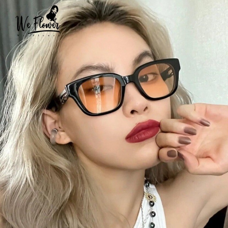 Chúng Tôi Hoa Vintage Ống Kính Màu Nâu Khung Vuông Kính Mát Dành Cho Nữ Ngoài Trời Chống Bức Xạ Kính Mắt Sắc Thái Kỳ Nghỉ Lái Xe Kính Mắt