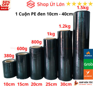 Cuộn Màng PE Đen 10cm - 15cm - 20cm - 25cm - 30cm - 40cm, nặng 380g-1.5kg, màng pe bọc hàng hoá - Shop Út Lớn