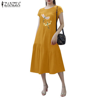 Zanzea Celmia Nữ Ngày Lễ Thường Ngày Tay Ngắn Ruffle Hem In Váy