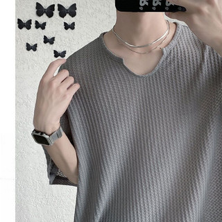 iMaodou Phiên Bản Hàn Quốc Áo Thun Cổ Chữ u Thiết Kế Sense Niche Waffle Đan Đơn Giản Tay Ngắn Nam Mùa Hè Cao Cấp Quần Áo Nam Nhẹ Phong Cách Trưởng Thành