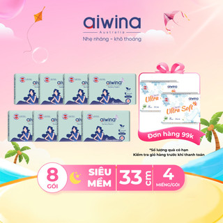 Combo 8 Băng vệ sinh Aiwina siêu mềm ban đêm 33cm gói 4 miếng