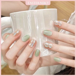 [Keo dán miễn phí] Sữa bạc hà thủ công Màu xanh lá cây Mùa hè Cùng băng trong suốt Mắt mèo Trị liệu Tấm móng tay có thể tháo rời