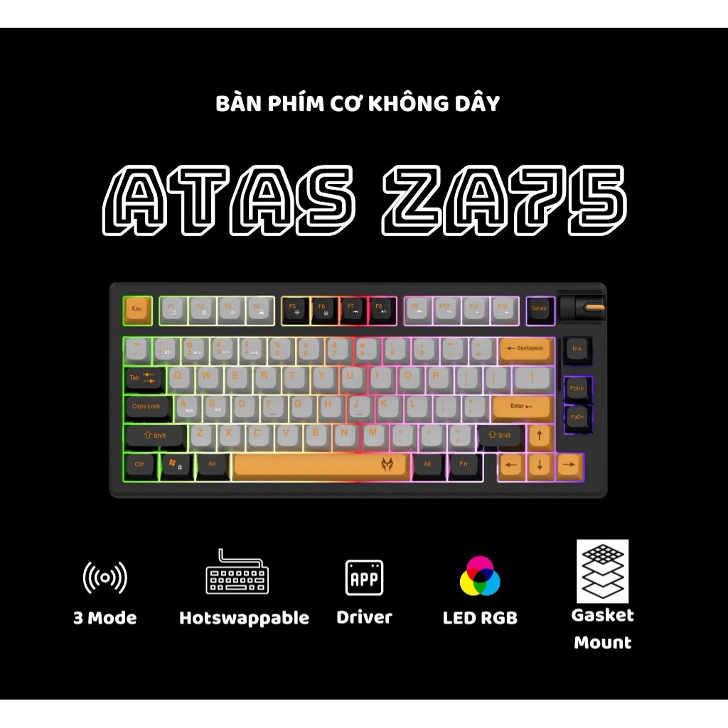 Bàn phím không dây ATAS ZA75 -  3 mode kết nối - LED RGB - Hotswap 5 pin - có APP- Switch Tactile | BigBuy360 - bigbuy360.vn