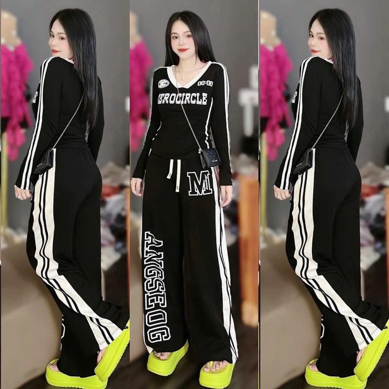 HH34- SÉT BỘ THUN TĂM CỔ TIM TAY DÀI + QUẦN XUÔNG DÀI IN 3D ( 38-58kg) Women Áo Voi