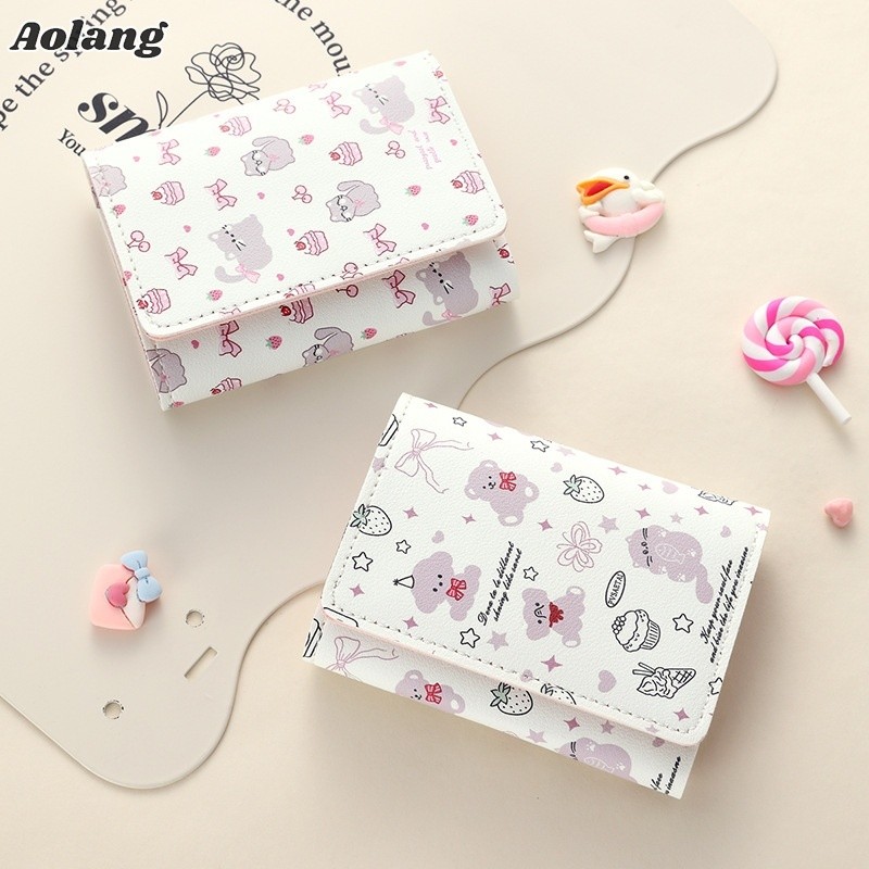 Aolang Ví Nữ Chó Con Dễ Thương Hoạt Hình Nhiều Khe Cắm Thẻ Ngắn Phong Cách Hàn Quốc Đa Năng Ins Ví Đ