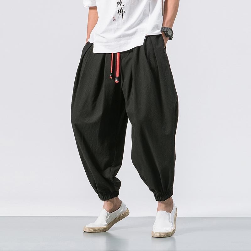 Phong Cách Mới Đèn Lồng Quần Plus Kích Thước Rời Vải Lanh Cotton Quần Jogger Nam Ống Rộng Quần Harem