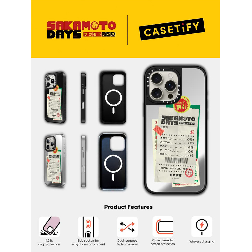 Sakamoto Ngày Mua Sắm Biên Nhận Hút Từ Tính Đen & Bạc Gương IPhone IPhone 16 15 14 13 12 Pro Max Plu