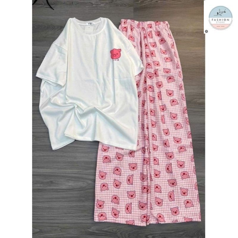 Sét Bộ Đồ Quần Heo Hồng + mix áo Heo Hồng Form thụng-QUẦN ÁO 94