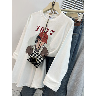 HIIXIIVI [Mới 100% Cotton] Áo thun dài tay Oversize Nữ dáng rộng nam nữ Baggy dáng rộng in áo Unisex