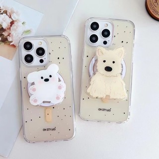 Ốp Lưng IPhone 15 Pro Max Dễ Thương Đáng Yêu Màu Vàng Chó Con Từ Tính Không Dây Giá Đỡ Ốp Lưng Điện Thoại Tương Thích Cho IPhone 14 13 12 11 Pro Max Vỏ TPU Mềm Chống Bụi