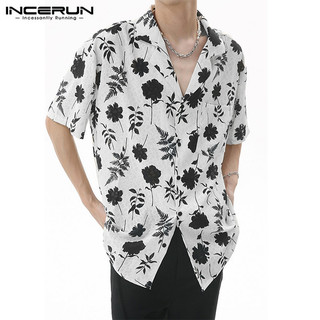 Incerun nam hàn quốc áo sơ mi cổ áo sơ mi tay ngắn in hoa