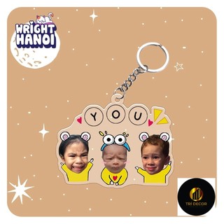 Móc khóa mica gia đình in theo yêu cầu 3 người cho người thân, gia đình, bạn bè-chất liệu mica in 2 mặt
