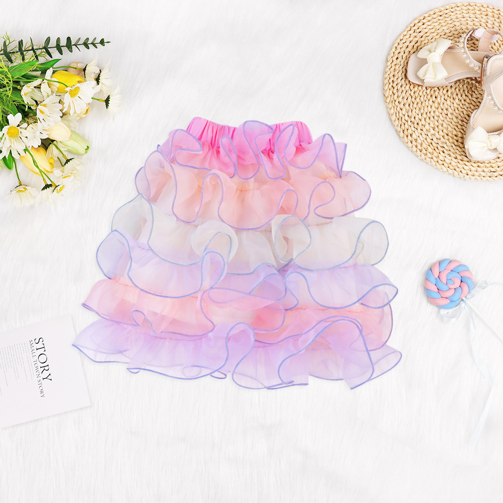 [Bản gốc] Váy bé gái Organza Váy xếp tầng màu cầu vồng 3-7 tuổi