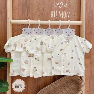 Áo Sơ Sinh Cộc Tay Cài Chéo Chất Petit Mềm Mát Họa Tiết Cho Bé Sơ Sinh Bé Trai Bé Gái 0-9m (3-9kg) Hi mom