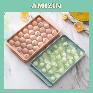 Khay làm đá thông minh AMIZIN Khuôn làm đá viên tròn nhựa dẻo vỉ 33 viên có nắp đậy