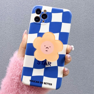 [ KÈM POPSOCKET ] Ốp Lưng Silicon Màu Bảo Vệ Camera Sọc Caro - Xanh Dương - E150