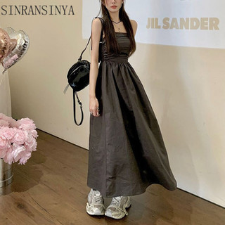 Sinransinya Váy nữ phong cách Pháp quây quần xếp ly eo treo