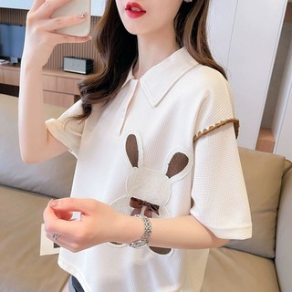Áo thun ngắn tay thời trang tối giản mới mùa hè dành cho nữ phiên bản Hàn Quốc dáng rộng lớn cổ polo áo thun ngắn tay POSJ