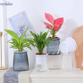 Chậu trồng cây tự tưới nước DALEE, Bình hoa trong suốt bằng nhựa, Chậu hoa thủy canh Trang trí chậu hoa tròn tự động hai lớp Chậu hoa lười trong chậu trong nhà