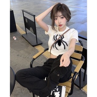 Cotton Nguyên Chất Ngắn Phong Cách Cao Cấp Ngọt Cay Mỏng Phù Hợp Với Hàng Đầu Mùa Hè Thời trang Phong Cách Mới Nhện Tay Ngắn Thiết Kế Học Sinh Áo Thun