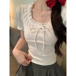 Phong Cách Ba Lê Nơ Áo Thun Nữ Thiết Kế Mùa Hè Cảm Giác Niche Ngắn Ngọt Mát Tinh Khiết Desire Phong Cách Hàn Quốc Hàng Đầu