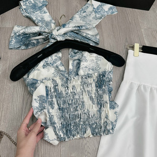 (Có Big size 3XL nam) Set đôi đi biển in hoa (gồm áo nam, áo nữ + chân váy nữ)