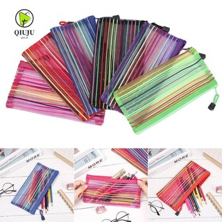 Qiuju 1 dây kéo bút chì ví đựng tiền xu túi xách nylon màu cầu vồng trang điểm văn phòng phẩm bảo quản mỹ phẩm