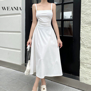 Weania Nữ Spaghetti Dây Eo Ruch Thiết Kế Một Đường Midi Đầm