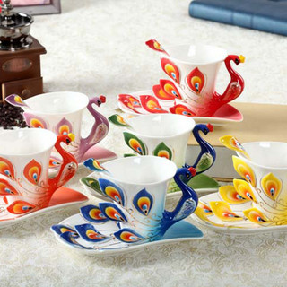  Bộ trà quà tặng cá tính sáng tạo Bộ cốc và đĩa cà phê con công bằng sứ tráng men Trung Quốc cốc sứ thanh lịch nhà máy bá 
