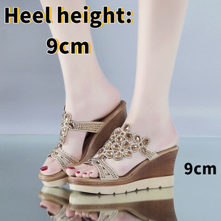 [Tăng Chiều Cao Giày Nữ] Dép Đi Ngoài Mùa Hè Nữ Dép Sandal Cao Gót Thời Trang Dép Đế Dày Mẹ Giày Nêm Gót Kim Cương Giả Đi Biển Dép Dép