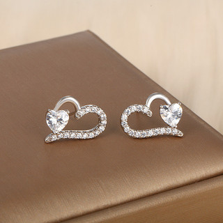 Đồng Micro-Dát Zircon Hình Trái Tim Bông Tai Cao Cấp Ngọt Ngào Nhật Bản Hàn Quốc Bông Tai Tình Yêu Bông Tai Nữ