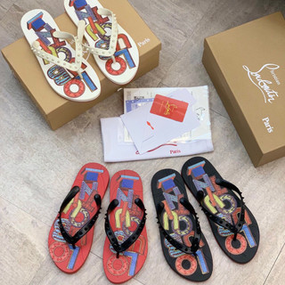 Flip-flops giày đế đỏ nam nữ họa tiết in giày đi biển mềm dép dép dép cặp đôi hợp thời trang