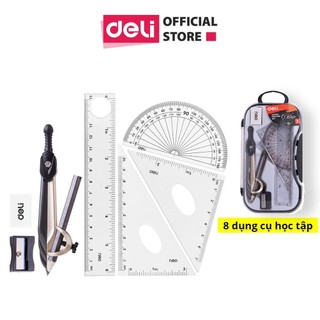 Bộ compa học sinh deli, đen - gồm 8 dụng cụ - eg30404