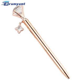 Còn hàng! Bút bi Đầu kim cương pha lê lớn Bút bi có mặt dây chuyền cỏ bốn lá cho văn phòng sinh viên