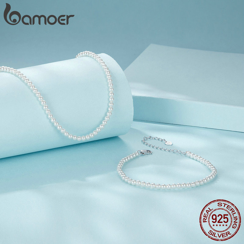 Bộ trang sức bạc Bamoer 925 Sterling Thiết kế ngọc trai Quà tặng cho nữ