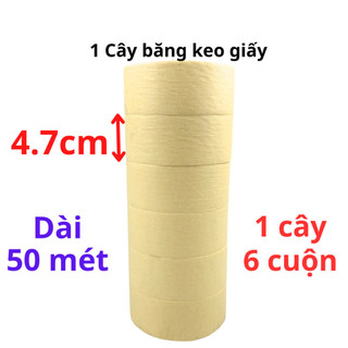 SKU653 - Băng keo giấy rộng 4.7cm, dài 50 mét màu vàng, 1 cây 6 cuộn, giá tại xưởng - STBK