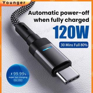 Cáp sạc nhanh siêu thông minh 120w có đèn báo cho loại c hợp kim kẽm dệt cáp dữ liệu usb a đến loại c dây sạc