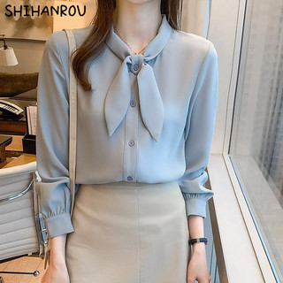 Shihanrouáo sơ mi voan dài tay dành cho nữ quần áo công sở thời trang