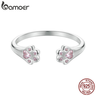 Bamoer 925 Sterling Sliver Nhẫn Có Thể Điều Chỉnh Màu Hồng Paw Trang Sức Thời Trang Quà Tặng Cho Nữ