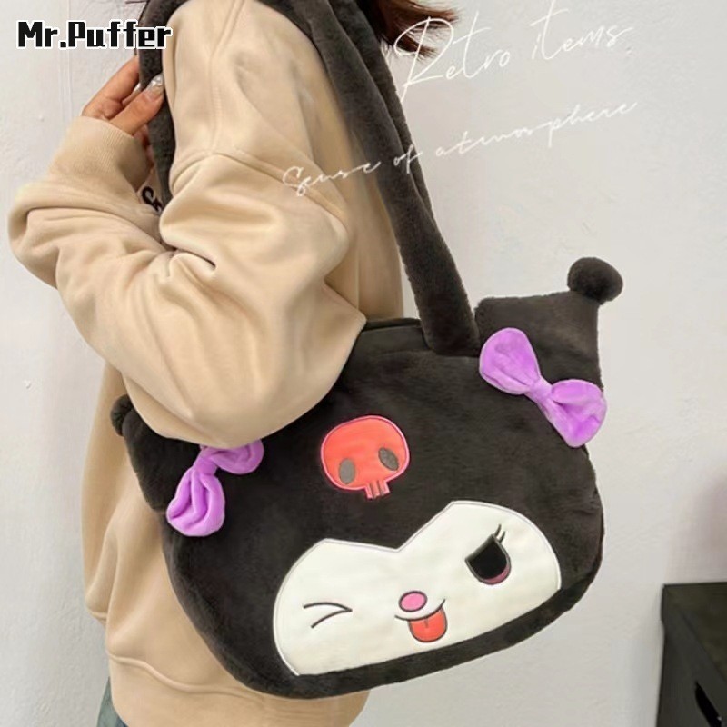 Mr.Puffer Túi xách Kuromi dung tích lớn ins hình trái tim nữ tính dễ thương hình con chó quế du dương túi đeo vai