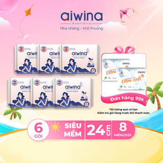 Combo 6 Băng vệ sinh Aiwina siêu mềm ban ngày 24.5cm gói 8 miếng