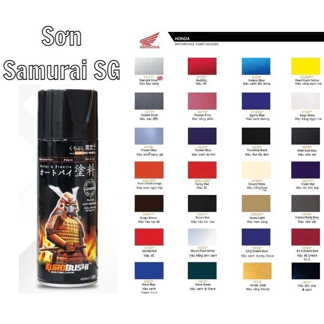 Sơn xịt samurai chính hãng đủ màu chuyên dùng cho xe máy và ô tô, nhà cửaSơn Xịt Chuyên Dụng Cho Xe Máy Ô Tô Nhà Cửa Vật
