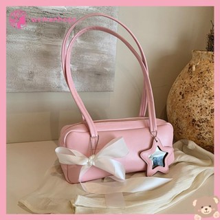 ✿ Wb ✿ Túi Đeo Vai Nữ Với Ngôi Sao Nơ Mặt Dây Chuyền Thời Trang Da PU Túi Đeo Vai Thiết Kế Bé Gái Nách Túi Xách Dễ Thương Túi Mua Sắm